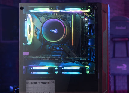 Case Gaming AeroCool Trinity Mini-G-BK-V3 | Mini Torre | Panel Lateral de Vidrio Templado | 2 Ventiladores RGB 140mm | 1 Ventilador RGB 120mm