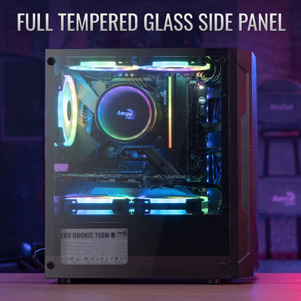 Case Gaming AeroCool Trinity Mini-G-BK-V3 | Mini Torre | Panel Lateral de Vidrio Templado | 2 Ventiladores RGB 140mm | 1 Ventilador RGB 120mm