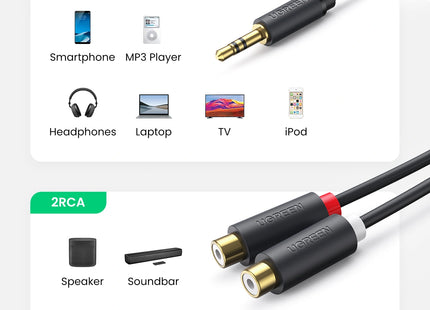 Cable Jack Macho a 2 RCA Hembra UGREEN AV109, 10547