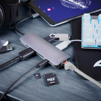Hub Sharkoon USB 3.0 Type-C Multiport | 4 Puertos USB-A | Conector USB-C | Compacto | Color Gris
