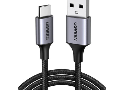 Cable USB-A a USB-C UGREEN US288 con conectores dorados y forro negro de nylon