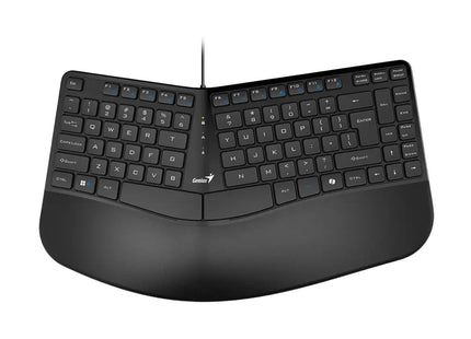 Teclado ergonómico Genius Ergo KB-700 vista frontal completa con diseño ondulado y reposamuñecas