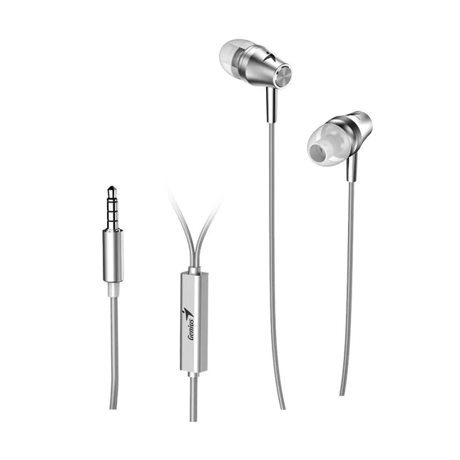 Audífonos Genius HS-M360 intrauditivos negros con cable y conector 3.5mm vista frontal