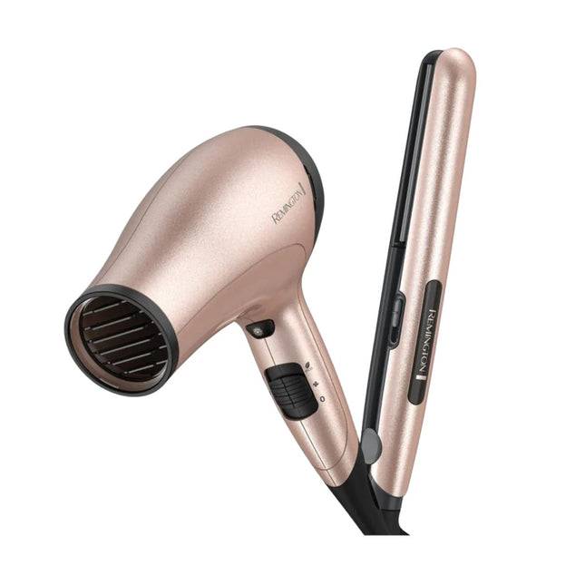 Combo Plancha Alisadora + Secadora Remington D3015-S1520-F | Placas de Cerámica 25mm | 2 Niveles de Temperatura | Secadora 1875W | 3 Ajustes de Calor | 2 Velocidades