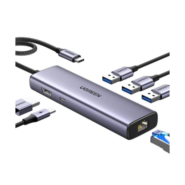 Hub UGREEN CM512 Revodok | USB-C | HDMI 4K | RJ45 Gigabit | PD 100W | 6 en 1