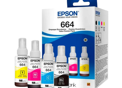 Epson botella de tinta T664 pack completo de 4 colores negro cian magenta y amarillo - T664520-4P