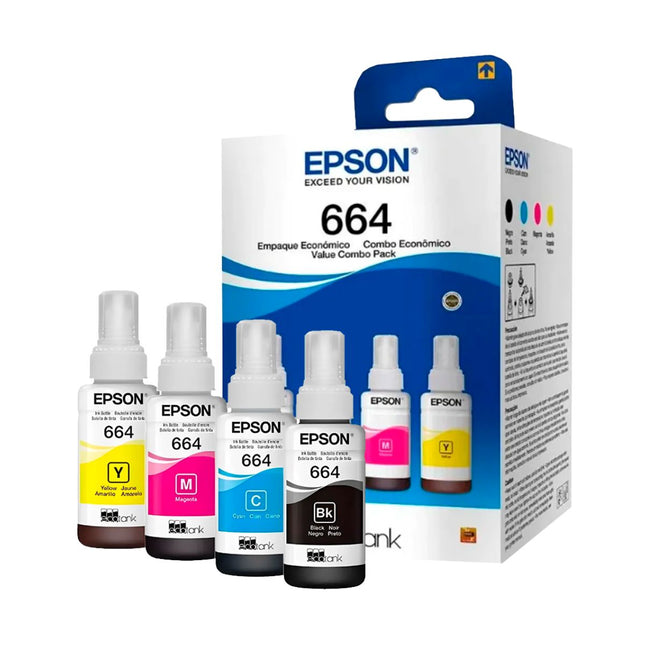 Epson botella de tinta T664 pack completo de 4 colores negro cian magenta y amarillo - T664520-4P