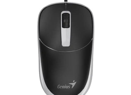 Mouse Genius DX-123 gris visto desde arriba mostrando diseño ergonómico y rueda de desplazamiento