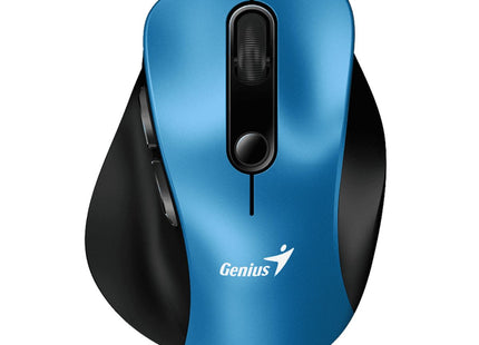 Mouse inalámbrico Genius Ergo 9000S azul vista frontal con botones silenciosos