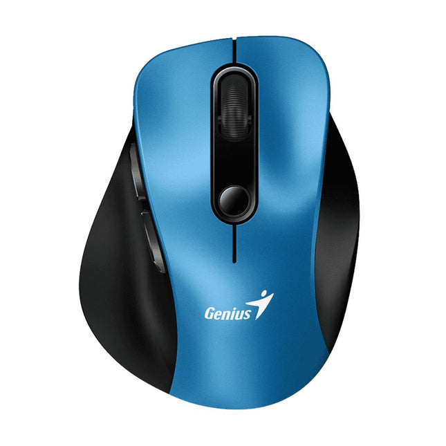 Mouse inalámbrico Genius Ergo 9000S azul vista frontal con botones silenciosos