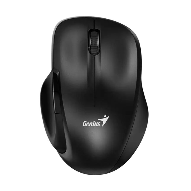 Mouse inalámbrico Genius Ergo 8200S negro vista frontal con diseño ergonómico