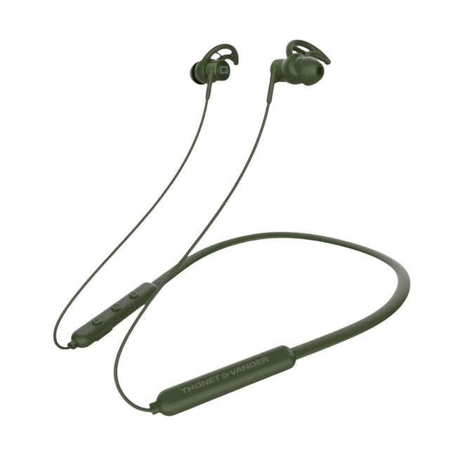Audífonos Thonet Vander VR100 verdes vista frontal con banda neckband