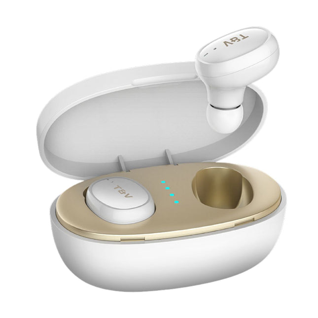 Audífonos Bluetooth Thonet & Vander Bohne TWS con estuche de carga abierto mostrando los auriculares