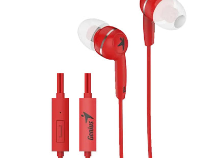 Audífonos Genius HS-M320 color rojo con cable y control en línea sobre fondo blanco