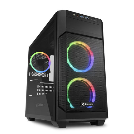 Case Sharkoon V1000 RGB Media Torre | Micro-ATX | Vidrio Templado | 3 Ventiladores RGB | Negro