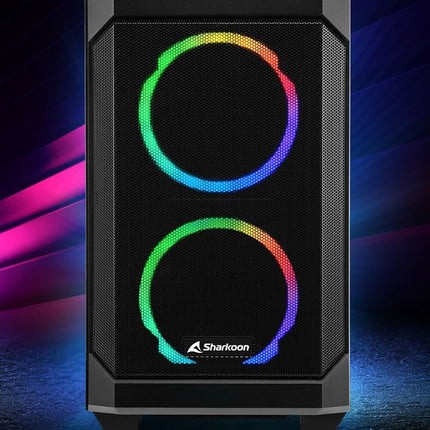Case Sharkoon V1000 RGB Media Torre | Micro-ATX | Vidrio Templado | 3 Ventiladores RGB | Negro