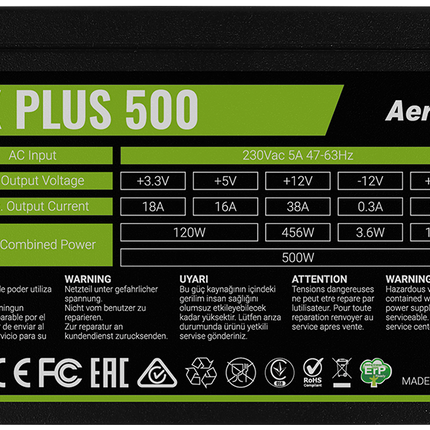Fuente de Poder Aerocool VX Plus 500W | 80 Plus White | ATX | ACPN-VB50MUY.11