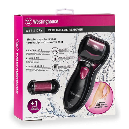 Removedor de Callos Westinghouse | A Pilas (2 AA) | Resistente al Agua | Negro con Rosa