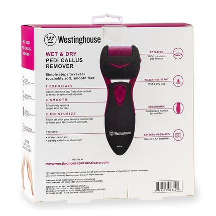 Removedor de Callos Westinghouse | A Pilas (2 AA) | Resistente al Agua | Negro con Rosa