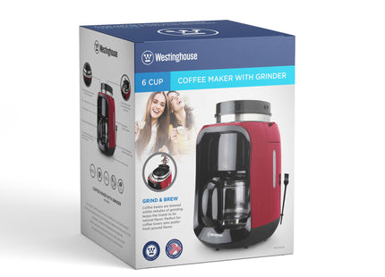 Cafetera con Moledor de Café Westinghouse WKCM256 | 2 en 1 | 650W | 0.75 L | Color Rojo