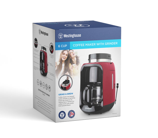 Cafetera con Moledor de Café Westinghouse WKCM256 | 2 en 1 | 650W | 0.75 L | Color Rojo