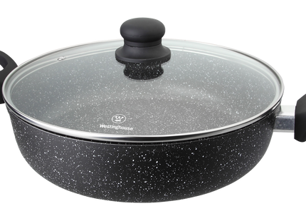 Cacerola Baja con Tapa Westinghouse WCCC0009L28MBB | 28 cm | Revestimiento de Mármol | Antiadherente | Color Negro