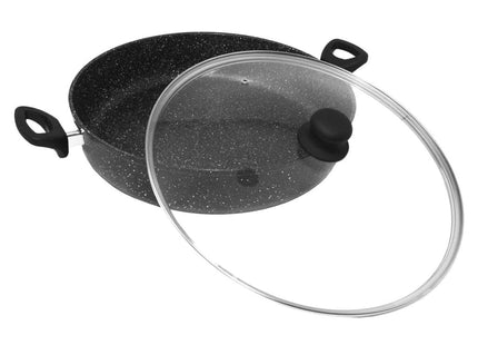 Cacerola Baja con Tapa Westinghouse WCCC0009L28MBB | 28 cm | Revestimiento de Mármol | Antiadherente | Color Negro