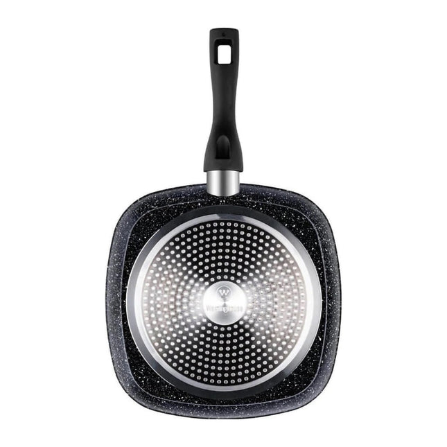 Sartén Tipo Grill Westinghouse 28 cm | Mármol Antiadherente | Aluminio Forjado | Mango Ergonómico | Negro | WCFP0009G28MBB