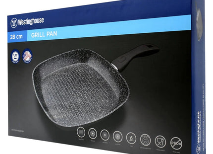 Sartén Tipo Grill Westinghouse 28 cm | Mármol Antiadherente | Aluminio Forjado | Mango Ergonómico | Negro | WCFP0009G28MBB