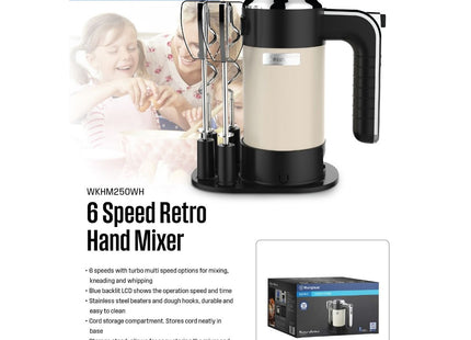 Westinghouse WKHM250WH Batidora de Mano Retro Color Champán con 6 Velocidades y Función Turbo