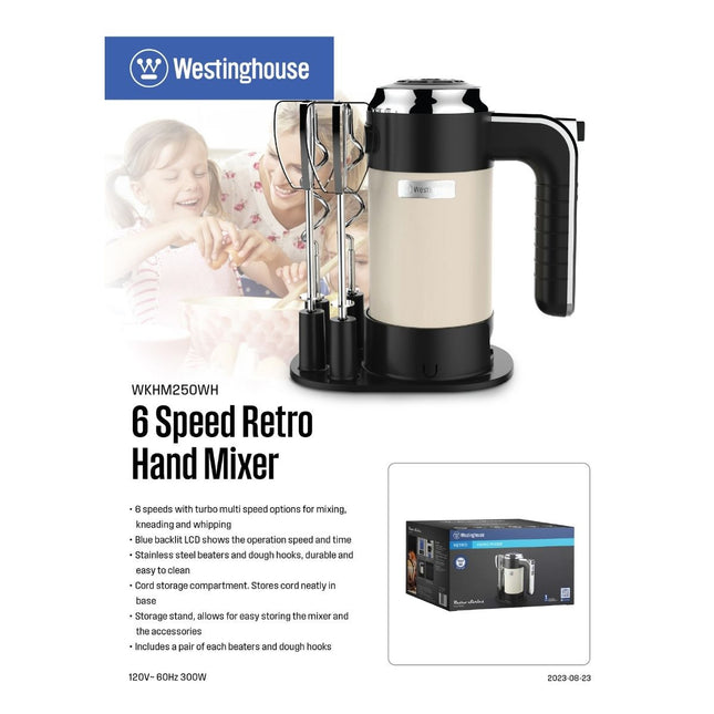 Westinghouse WKHM250WH Batidora de Mano Retro Color Champán con 6 Velocidades y Función Turbo