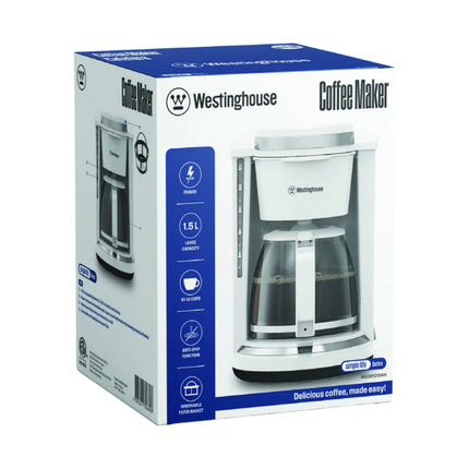 Cafetera Westinghouse WKCMYD19WH | 12 tazas | Filtro permanente | Blanca