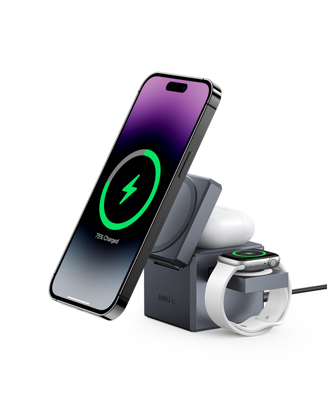 Anker Cargador Inalámbrico 3 en 1 MagSafe 15W Negro, Y1811