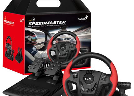 Volante con Pedales Genius RS2 Speedmaster | Compatible con PC, PS4, PS3 | Retroalimentación de Vibración | Diseño Ergonómico | Negro