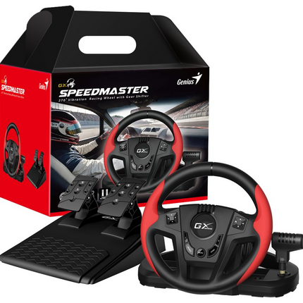 Volante con Pedales Genius RS2 Speedmaster | Compatible con PC, PS4, PS3 | Retroalimentación de Vibración | Diseño Ergonómico | Negro