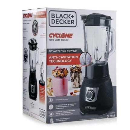 Licuadora Black+Decker BL1670S Cyclone | 1000 W | 2 Velocidades + Pulso | Jarra Vidrio 1.5 L | 8 Cuchillas Acero Inoxidable | Negra