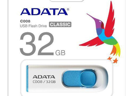 Memoria USB ADATA AC008-32G-RWE | 32GB | USB 2.0 | White+Blue | Tapa Retráctil