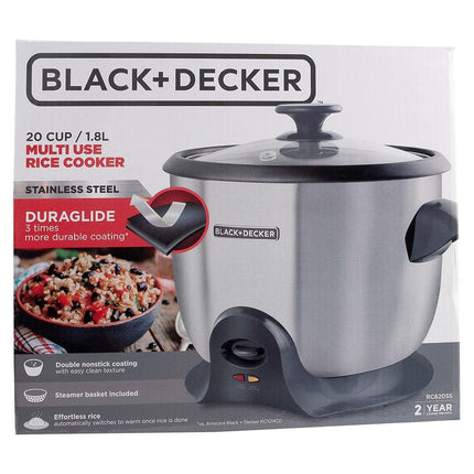 Olla Arrocera Black+Decker RC620SS | 20 Tazas Cocidas (10 Crudas) | 700 W | Acero Inoxidable | Mantener Caliente
