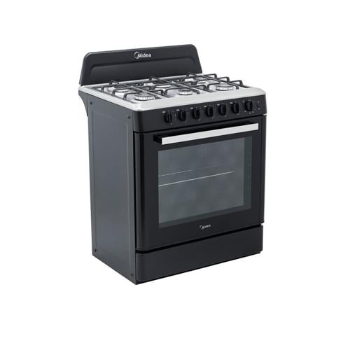 Midea Cocina a gas 30 pulgadas negra 6 quemadores capelo air fryer parrillas de hierro fundido MGS30FS1LEAMSS