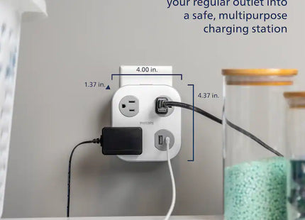 Philips Protector de Picos SPP3743GR-37 1350J 3 Tomas Blanco