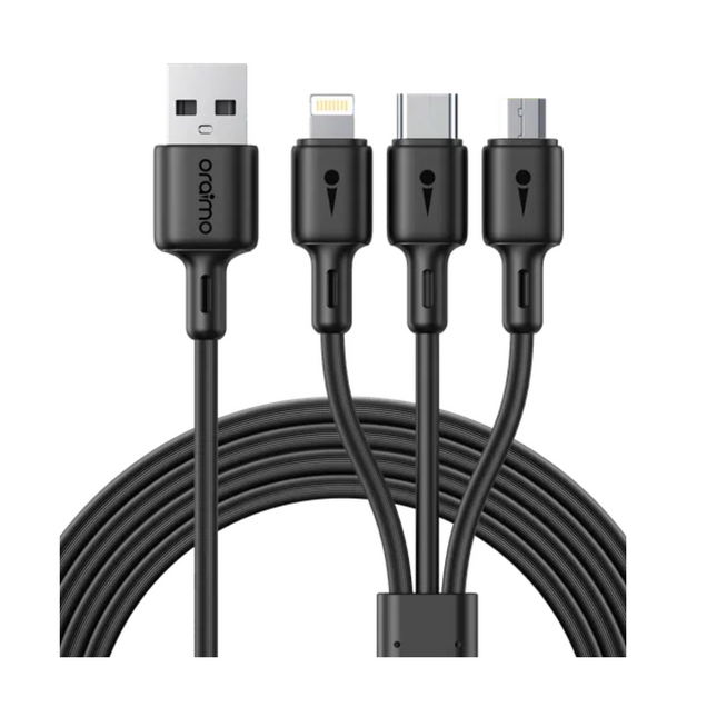 Cable 3 en 1 Oraimo Dura Line 3 | USB-A a Micro-USB | USB-C | Lightning | 1.2M | OCD-X93