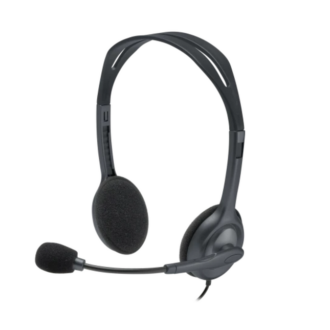 Headset Logitech H111 stereo negro con micrófono boom vista frontal