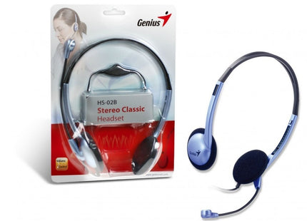 Headset Genius HS-02B | Alámbrico 3.5mm | Micrófono ajustable | Diadema liviana | Color Azul