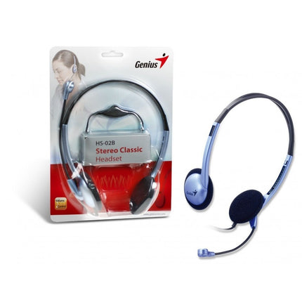 Headset Genius HS-02B | Alámbrico 3.5mm | Micrófono ajustable | Diadema liviana | Color Azul