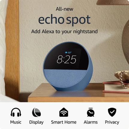 Amazon Echo Spot 2024 | Reloj Inteligente con Alexa | Alarma | Pantalla LED
