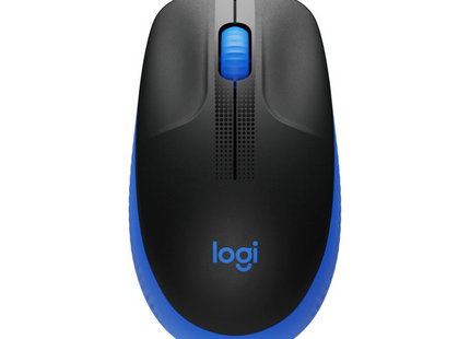 Mouse Logitech M190 inalámbrico azul vista frontal con receptor USB
