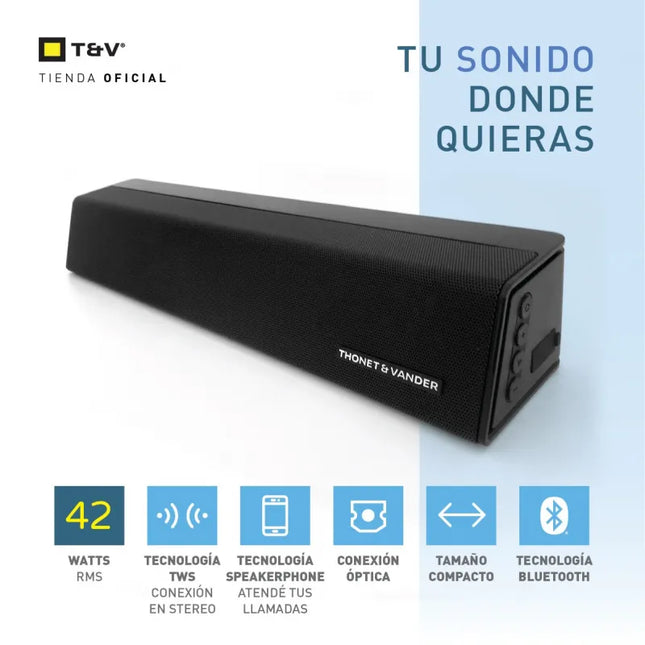 Barra de Sonido Thonet & Vander Balken | 42W RMS | Bluetooth 5.0 | Entradas Óptica y AUX | TWS | Control Remoto