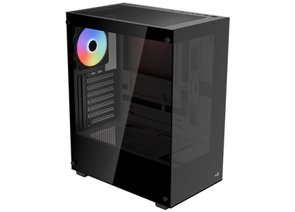 Case Gaming AeroCool Pivot | Torre Media | Panel de Vidrio Templado Lateral y Frontal | 1 Ventilador RGB | Negro