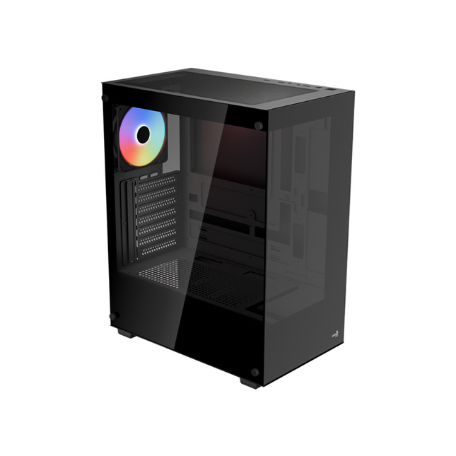 Case Gaming AeroCool Pivot | Torre Media | Panel de Vidrio Templado Lateral y Frontal | 1 Ventilador RGB | Negro