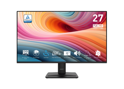 Monitor MSI PRO MP275 E2 27 pulgadas vista frontal con pantalla encendida